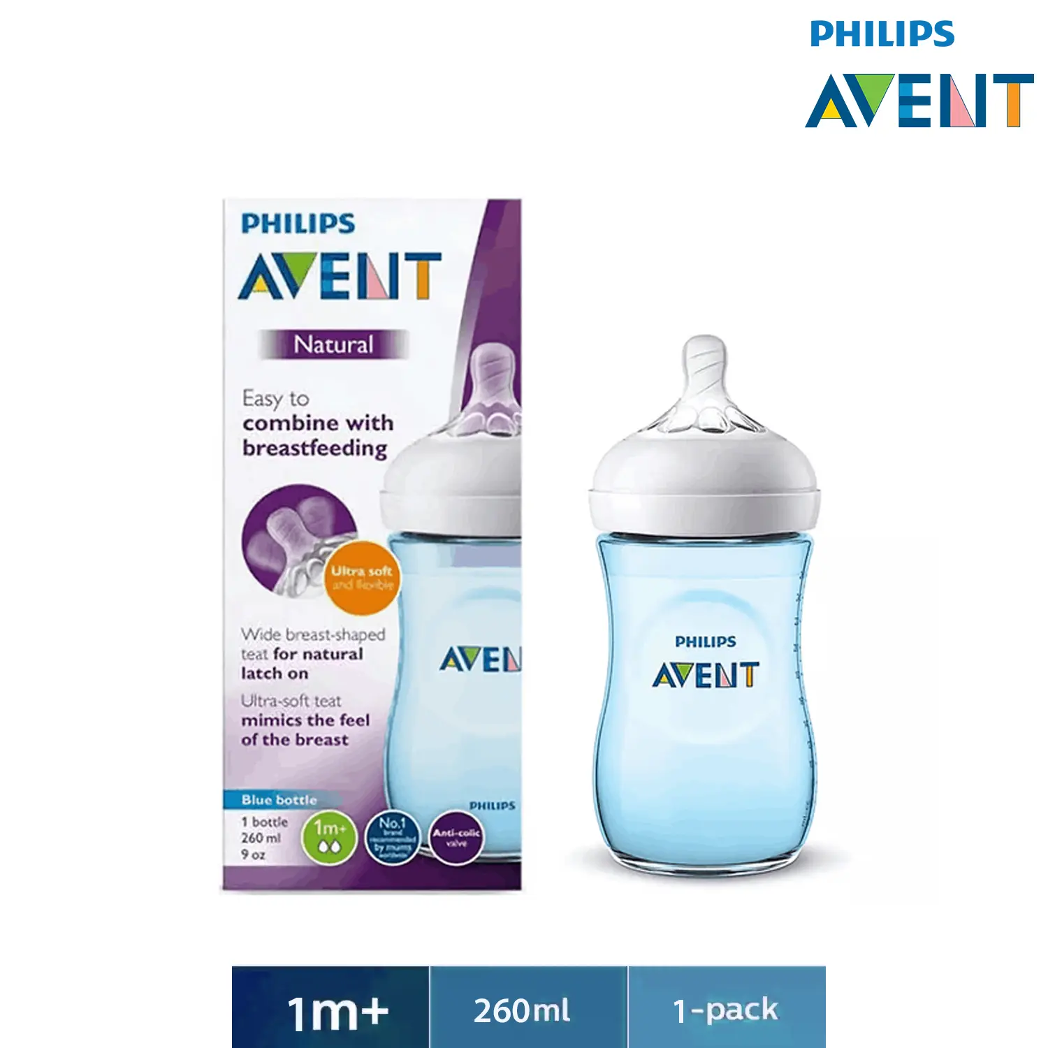Philips Avent Natural bottle Blue 260ml Single